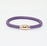 Unisex Men's Genuine  Leather Stainless Steel Magnetic Clasp Bracelet Purple