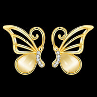 Rose Gold Plated Earrings Stud AAA Zirconia Push Back Butterfly .64" L271