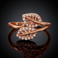 Rose Gold Plated Fashion  Ring AAA Zirconia Women Leaves B243