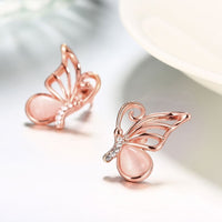 Rose Gold Plated Earrings Stud AAA Zirconia Push Back Butterfly .64" L271