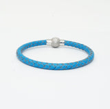 Unisex Men's Genuine  Leather Stainless Steel Magnetic Clasp Bracelet Light Blue