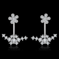 Rose Gold Platinum Plated Earrings AAA Zirconia Push Back Flowers .52" L225