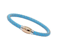 Unisex Men's Genuine  Leather Stainless Steel Magnetic Clasp Bracelet Light Blue