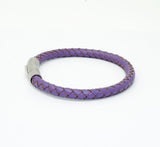 Unisex Men's Genuine  Leather Stainless Steel Magnetic Clasp Bracelet Purple