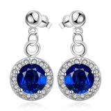 Sterling Silver Plated Blue Earrings Drop Dangle AAA Zirconia Push Back .4" L352