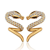 Rose Gold Platinum Plated  Earrings Stud AAA Zirconia Push Back Snake .48" L313