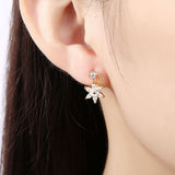 Gold Rose Platinum Plated  Earrings AAA Zirconia Push Back Flower .36" L237