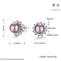 Platinum Plated Purple Fuchsia Earrings Stud Synthetic Pearl Push Back l165