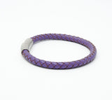 Unisex Men's Genuine  Leather Stainless Steel Magnetic Clasp Bracelet Purple