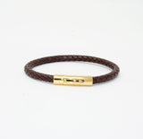 Unisex Men's Genuine Leather Stainless Steel Magnetic Clasp Bracelet Brown