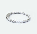 Unisex Men's Genuine  Leather Stainless Steel Magnetic Clasp Bracelet White