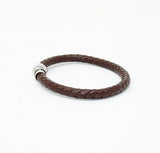 Unisex Men's Genuine Leather Stainless Steel Magnetic Clasp Bracelet Brown