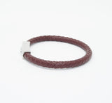 Unisex Men's Genuine Leather Stainless Steel Magnetic Clasp Bracelet Burgundy