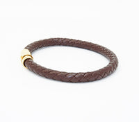 Unisex Men's Genuine Leather Stainless Steel Magnetic Clasp Bracelet Brown