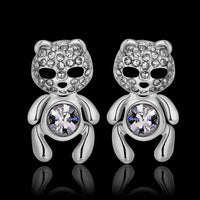 Rose Gold Platinum Plated Black Earrings AAA Zirconia Push Back Bear .44" L320
