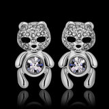 Rose Gold Platinum Plated Black Earrings AAA Zirconia Push Back Bear .44" L320