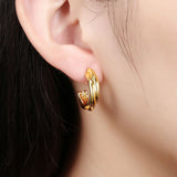 Rose Gold Platinum Plated  Earrings Stud  Push Back .8" L240