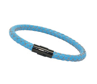 Unisex Men's Genuine  Leather Stainless Steel Magnetic Clasp Bracelet Light Blue