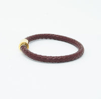 Unisex Men's Genuine Leather Stainless Steel Magnetic Clasp Bracelet Burgundy