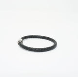 Unisex Genuine Leather Stainless Steel Magnetic Clasp Bracelet Black 8" Inches