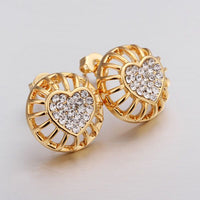Rose Gold Platinum Plated Earrings Stud AAA Zirconia Push Back Heart .56" L272