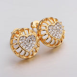 Rose Gold Platinum Plated Earrings Stud AAA Zirconia Push Back Heart .56" L272