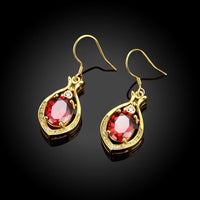 Rose Gold Platinum Plated Red Earrings AAA Zirconia Fish Hook .52" L232