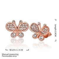 Rose Gold Plated Earrings Stud AAA Zirconia Push Back Butterfly .52" L254