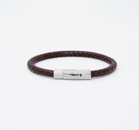 Unisex Men's Genuine Leather Stainless Steel Magnetic Clasp Bracelet Brown