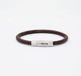 Unisex Men's Genuine Leather Stainless Steel Magnetic Clasp Bracelet Brown