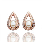 Rose Gold Platinum Plated  Earrings Stud AAA Zirconia Push Back Drop .52" L288