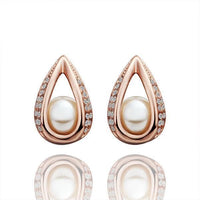 Rose Gold Platinum Plated  Earrings Stud AAA Zirconia Push Back Drop .52" L288