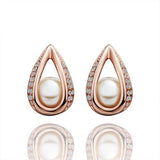 Rose Gold Platinum Plated  Earrings Stud AAA Zirconia Push Back Drop .52" L288