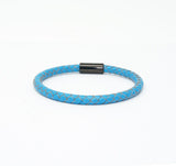 Unisex Men's Genuine  Leather Stainless Steel Magnetic Clasp Bracelet Light Blue