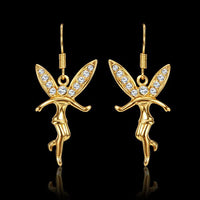 Rose Gold Platinum Plated Earrings Zirconia Fish Hook Tinkerbell Fairy .64" L305