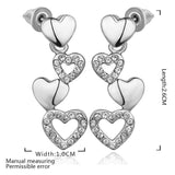 Rose Gold Plated Earrings Dangle AAA Zirconia Push Back Hearts .4" L261