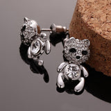 Rose Gold Platinum Plated Black Earrings AAA Zirconia Push Back Bear .44" L320