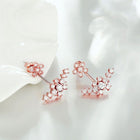 Rose Gold Platinum Plated Earrings AAA Zirconia Push Back Flowers .52" L225