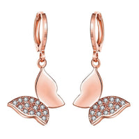 Rose Gold Plated Earrings Drop Dangle AAA Zirconia Leverback Butterfly .6" L231