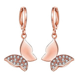 Rose Gold Plated Earrings Drop Dangle AAA Zirconia Leverback Butterfly .6" L231