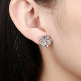 Rose Gold Platinum Plated  Earrings Stud AAA Zirconia Push Back Clover .48" L251