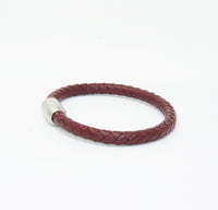 Unisex Men's Genuine Leather Stainless Steel Magnetic Clasp Bracelet Burgundy