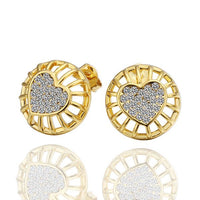 Rose Gold Platinum Plated Earrings Stud AAA Zirconia Push Back Heart .56" L272