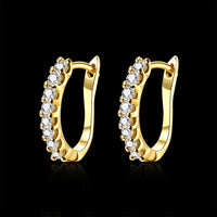 Gold Platinum Plated  Earrings Huggie Hoop AAA Zirconia Leverback .12" L206