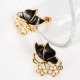 Rose Gold Platinum Plated Black Earrings Zirconia Push Back Butterfly .68" L303