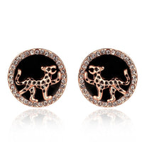 Rose Gold Plated Platinum Black Earrings AAA Zirconia Push Back  Jaguar.84" L255