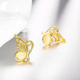 Rose Gold Plated Earrings Stud AAA Zirconia Push Back Butterfly .64" L271