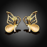 Rose Gold Plated Earrings Stud AAA Zirconia Push Back Butterfly .64" L271