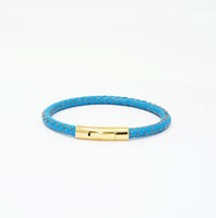 Unisex Men's Genuine  Leather Stainless Steel Magnetic Clasp Bracelet Light Blue