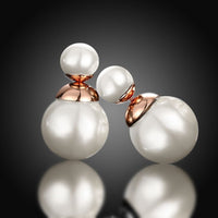 Rose Gold Platinum Plated Earrings Stud Synthetic Pearl Push Back .60" L178